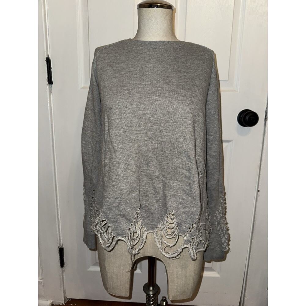 PEPIN Anthropologie Gray Sweatshirt Distressed Shredded Long Sleeve Size S Small